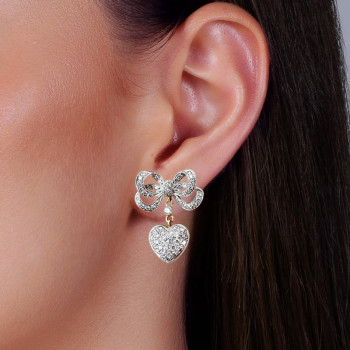 6ctw Paved White Sapphire Bowknot Crown Heart Earrings