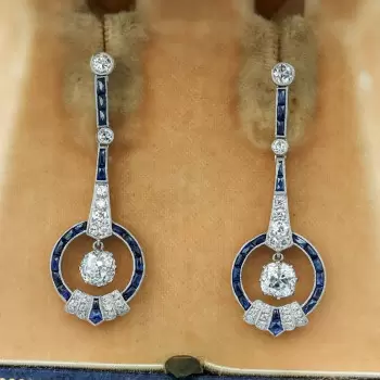 9ctw White and Blue Sapphire Art Deco Drop Earrings