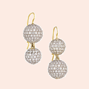 Two Tone Paved Double Ball Drop Earrings