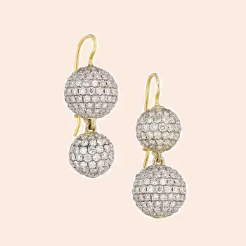 Two Tone Paved Double Ball Drop Earrings