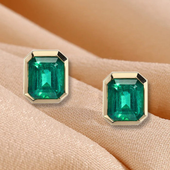 12ctw Emerald Cut Bezel Set Emerald Stud Earrings
