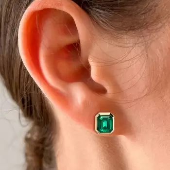 12ctw Emerald Cut Bezel Set Emerald Stud Earrings