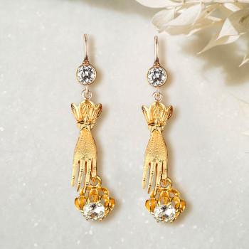 Antique Sandblasted Love Hands Flower Drop Earrings