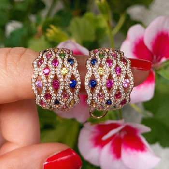 3.5ctw Multicolor Sapphire Rainbow Hoop Earrings