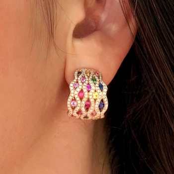 3.5ctw Multicolor Sapphire Rainbow Hoop Earrings