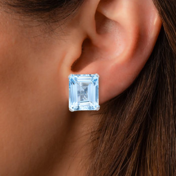 20ctw Emerald Cut Aquamarine Vintage Clip-on Stud Earrings