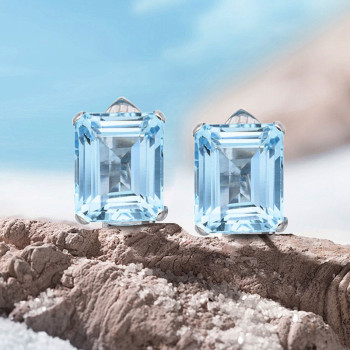 20ctw Emerald Cut Aquamarine Vintage Clip-on Stud Earrings