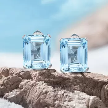 20ctw Emerald Cut Aquamarine Vintage Clip-on Stud Earrings