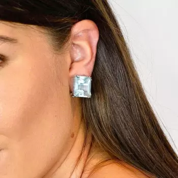 20ctw Emerald Cut Aquamarine Vintage Clip-on Stud Earrings