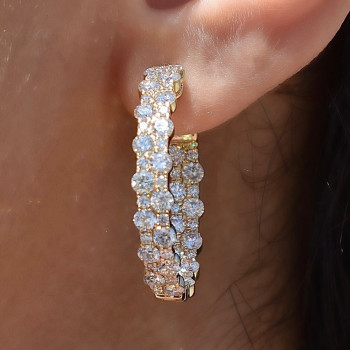 4ctw Round Cut Two-Row In-out Cluster Hoop Earrings