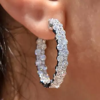 4ctw Round Cut Two-Row In-out Cluster Hoop Earrings