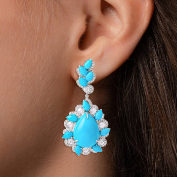 20ctw Pear Cut Turquoise Vintage Statement Earrings