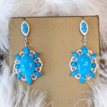 20ctw Oval Cut Turquoise Vintage Statement Earrings