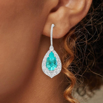 8ctw Pear Cut Paraiba Halo Vintage Drop Earrings