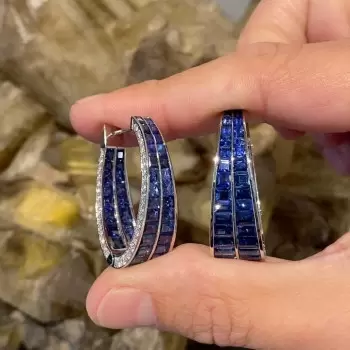 24ctw Invisible Set Blue Sapphire Inside-out Hoop Earrings