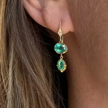 12ctw Oval Cut Emerald Vintage Drop Earrings