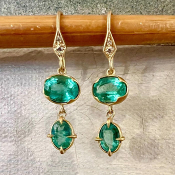 12ctw Oval Cut Emerald Vintage Drop Earrings