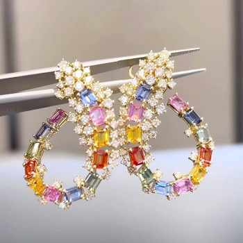 24ctw Emerald Cut Rainbow Sapphire Statement Earrings