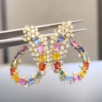 24ctw Emerald Cut Rainbow Sapphire Statement Earrings