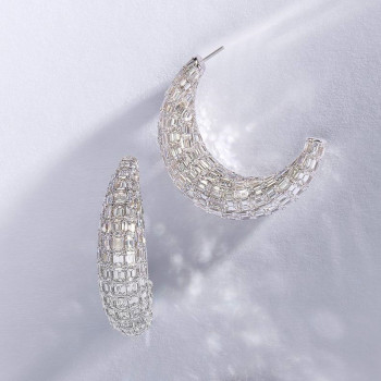 14ctw Allover Set Baguette Cut Crescent Hoop Earrings