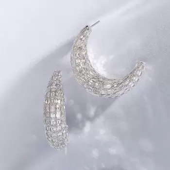 14ctw Allover Set Baguette Cut Crescent Hoop Earrings