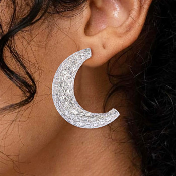 14ctw Allover Set Baguette Cut Crescent Hoop Earrings