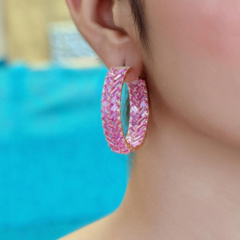 21ctw Baguette Cut Pink Sapphire Statement Hoop Earrings