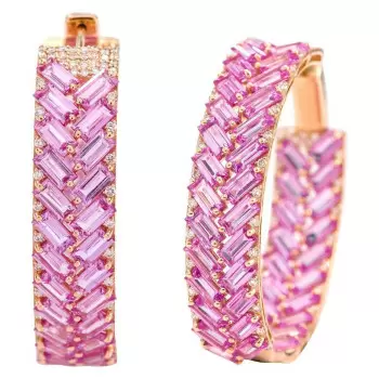 21ctw Baguette Cut Pink Sapphire Statement Hoop Earrings