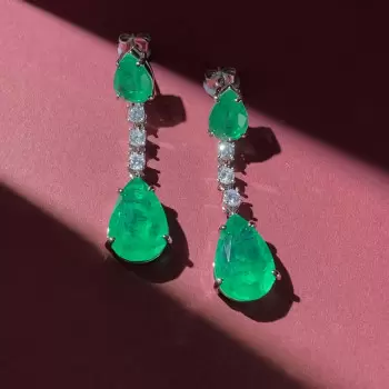 25ctw Pear Cut Emerald Drop Earrings