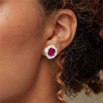 12ctw Cushion Cut Ruby Halo Clip Earrings