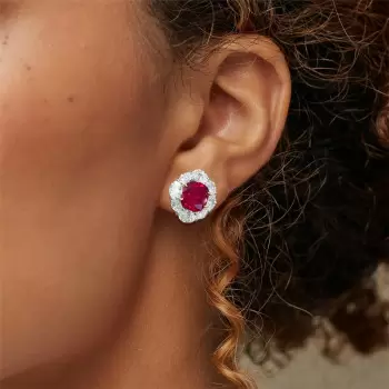 12ctw Cushion Cut Ruby Halo Clip Earrings