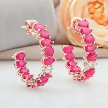 16ctw Pear Cut Ruby Huggie Hoop Earrings