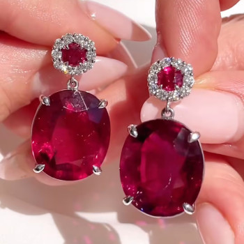 20ctw Oval Cut Ruby Classic Drop Earrings
