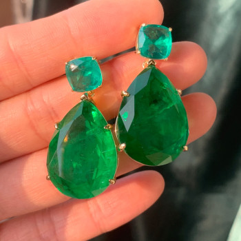 32ctw Huge Pear Cut Emerald Classic Drop Earrings
