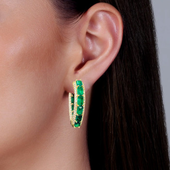 16ctw Emerald and White Sapphire Tulip Hoop Earrings