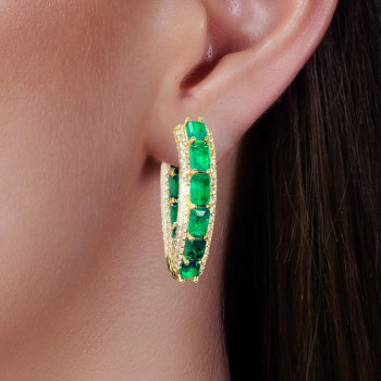 16ctw Emerald and White Sapphire Tulip Hoop Earrings