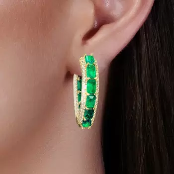 16ctw Emerald and White Sapphire Tulip Hoop Earrings