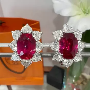 12ctw Oval Cut Ruby Halo Classic Stud Earrings