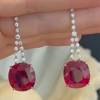 18ctw Cushion Cut Ruby Drop Earrings