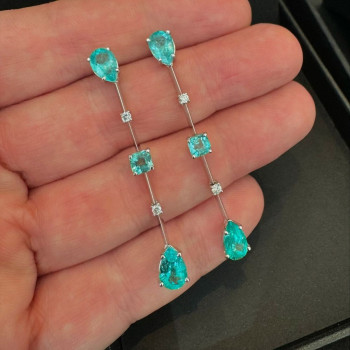 6ctw Pear Cut Emerald Stick Drop Earrings