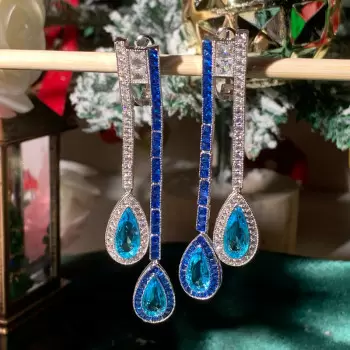 9.5ctw Multicolor Sapphire Art-deco Drop Earrings