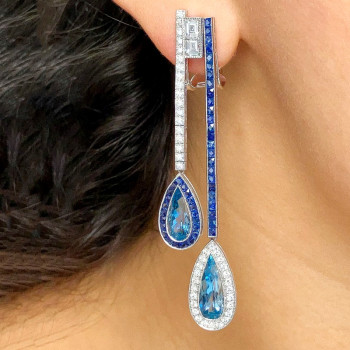 9.5ctw Multicolor Sapphire Art-deco Drop Earrings