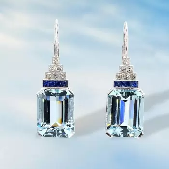 25ctw Emerald Cut Aquamarine Art-deco Drop Earrings