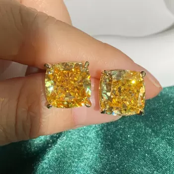 16ctw Cushion Cut Yellow Sapphire Stud Earrings