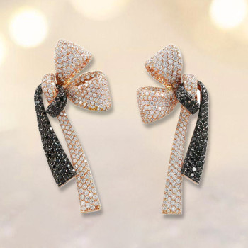 9ctw White and Black Sapphire Paved Bow Earrings