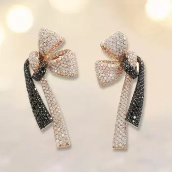 9ctw White and Black Sapphire Paved Bow Earrings