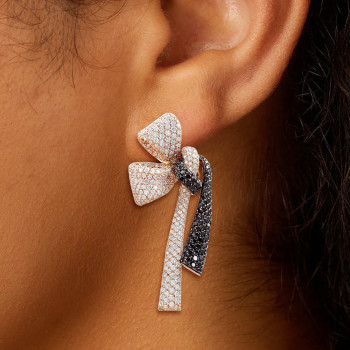 9ctw White and Black Sapphire Paved Bow Earrings