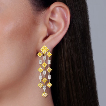 32ctw Cushion Cut Yellow Sapphrie Chandelier Statement Earrings