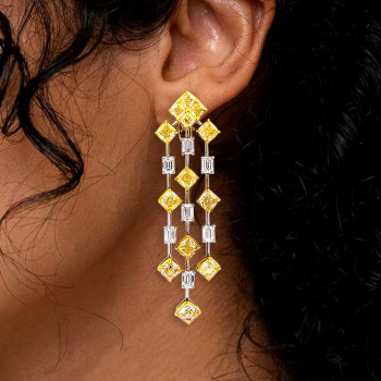 32ctw Cushion Cut Yellow Sapphrie Chandelier Statement Earrings
