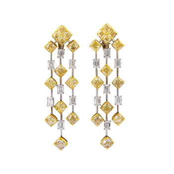 32ctw Cushion Cut Yellow Sapphrie Chandelier Statement Earrings